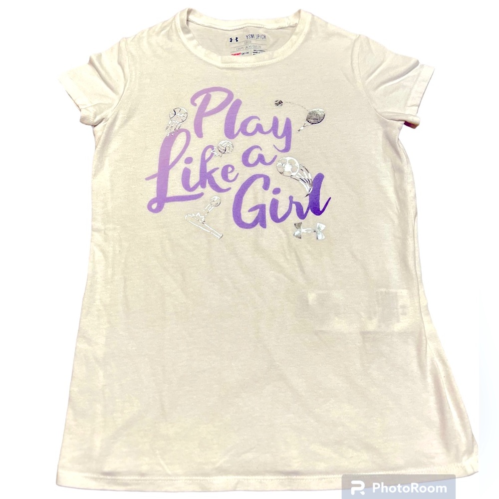 NWOT!!! GIRLS UNDER ARMOUR TEE-SIZE:YOUTH SMALL WHITE, LOOSE FIT!!
